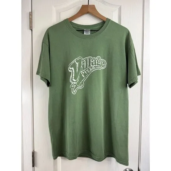 Village Pizza Athens Alabama Green Short Sleeve T Shirt Adult Size L Large - Picture 1 of 11